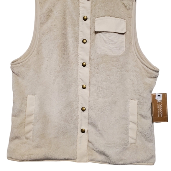 Volcom Fleece Vest Womens Size XS Beige Mock Neck Snap Button Outdoor Hiking - Picture 12 of 13